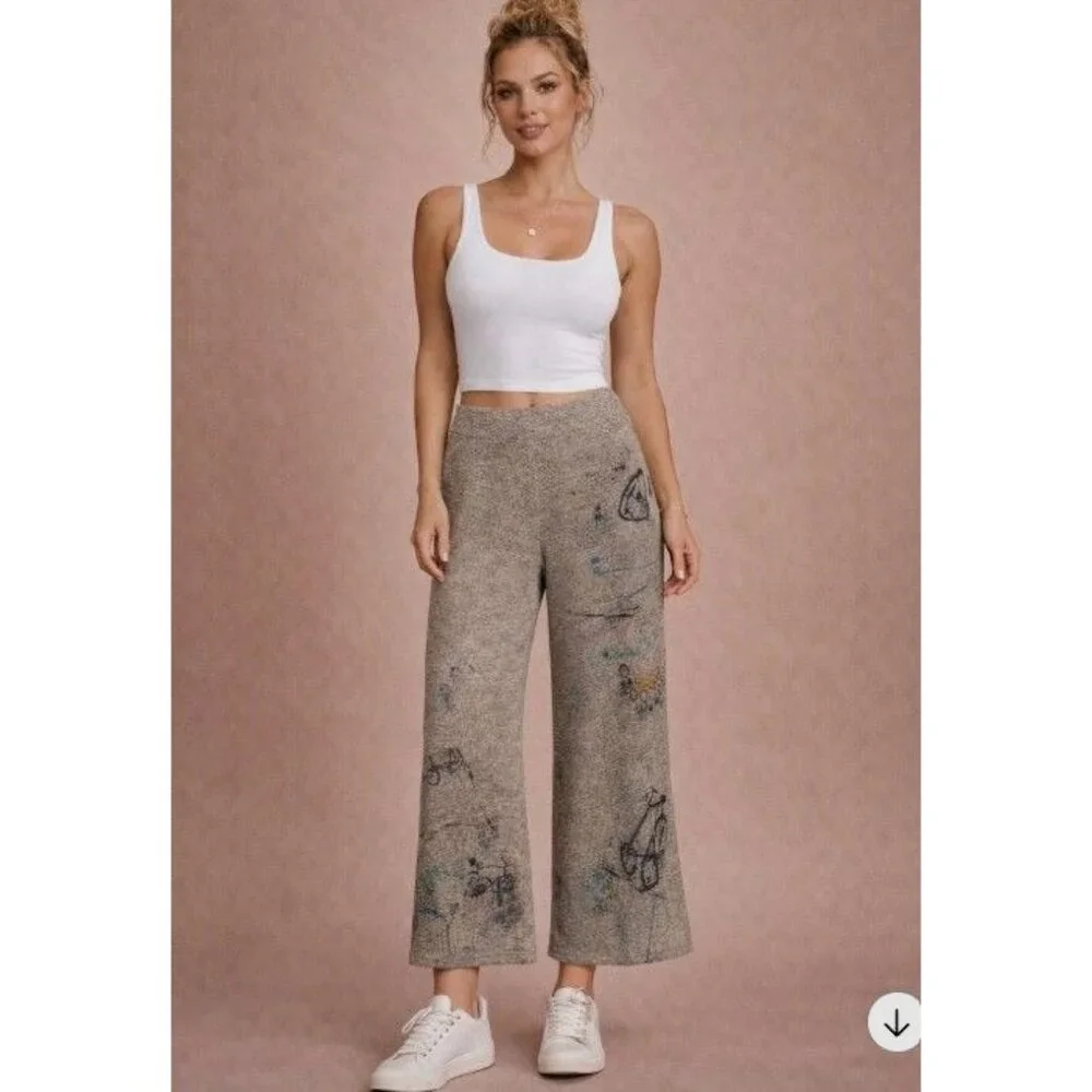 Inoah Freedom Art Knit Pants Whimsical Urban Graphic Print Streetwear M - Picture 1 of 13